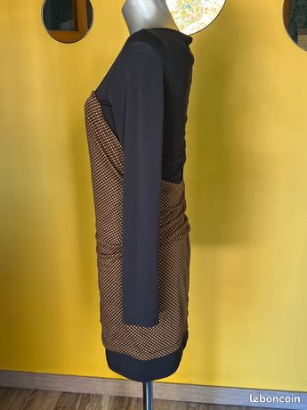 Robe Cocktail Cop Copine Taille 38 - Noir Drapé à Pois Rouges - Manches Longues