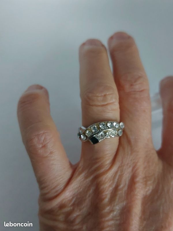 Bague En Argent Massif Avec Strass - Taille 54 - Occasion