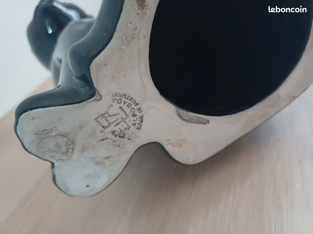 Figurine Chat Noir Accroupi En Céramique SIA (Portugal) - Vintage Art Déco