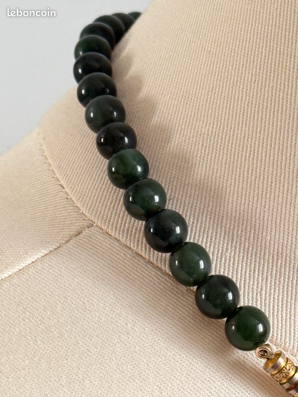 Collier Ancien En Perles De Jade - Vert - Occasion - Bijou Vintage