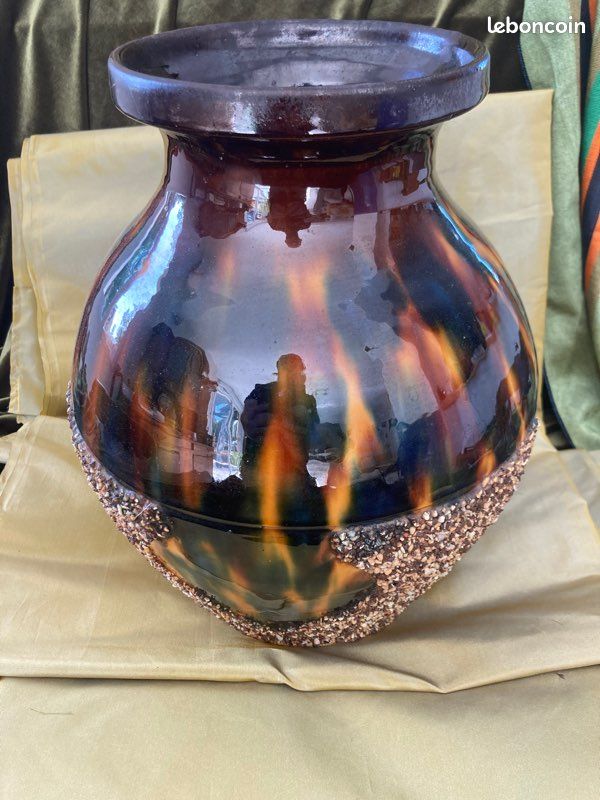 Grand vase en poterie vernissée ( années 60-80 ) design vintage (image 1)