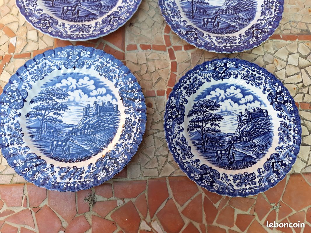 Lot 5 Assiettes plates Castle British Anchor Country Ironstone England Bleu (image 5)