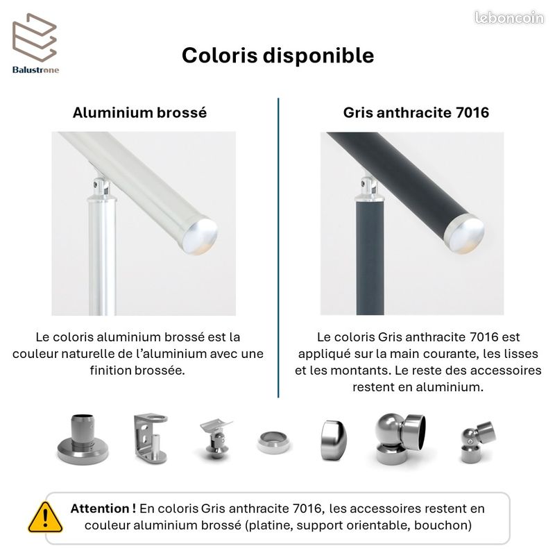 Garde-corps balustrade à 7 lisses rondes en alu, kit complet (image 3)