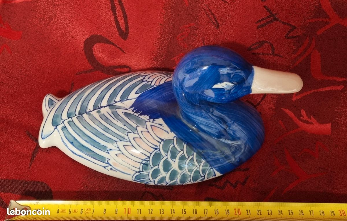 Soupière ou boîte à terrines faïence, porcelaine vintage en forme de canard bleu fabriquée en Chine (image 7)