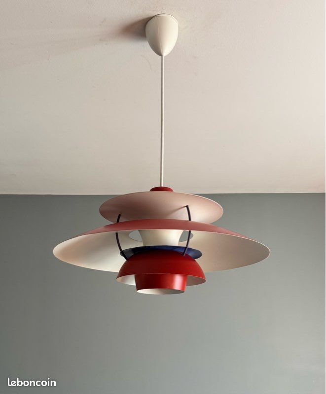 Suspension PH5 Louis POULSEN rouge années 60 70 (image 2)