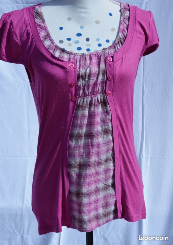 Tshirt Fuchsia Rose Tartan Cache Cache Taille 42/XL (image 4)