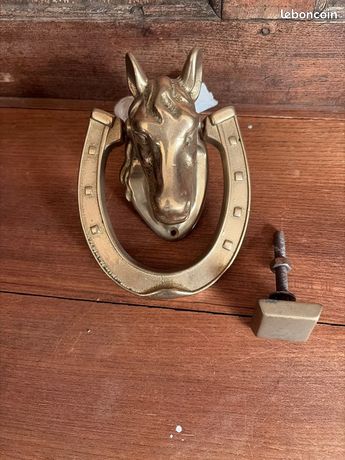 Homescapes Heurtoir de porte marron en fonte style équestre – modèle cheval et fer à cheval | Leroy Merlin