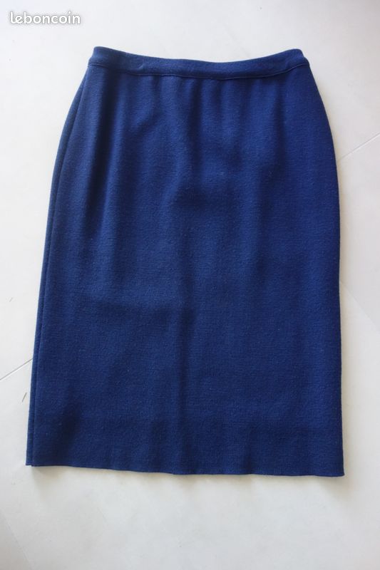 Tailleur 2 Pièces (veste + Jupe) Oscar De La Renta En Laine Bleu Marine Brodé - Taille 4 US (S FR) - Occasion Excellent état
