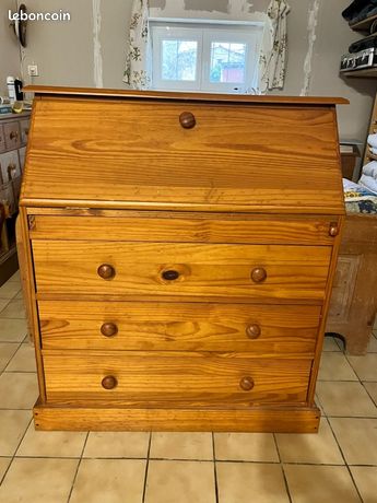 Secrétaire En Bois Vintage - L 1,10m X P 0,43m X H 1,12m, Plusieurs Rangements