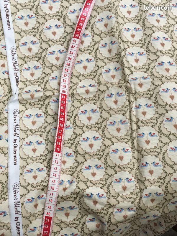 Grand coupon tissu 100% coton Gutermann 3M x 150 cm médaillons les oiseaux écru/beige (image 2)