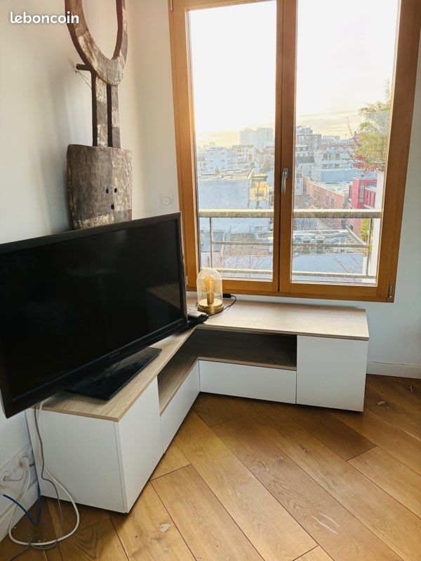 Meuble rangement d’angle blanc et bois (image 2)