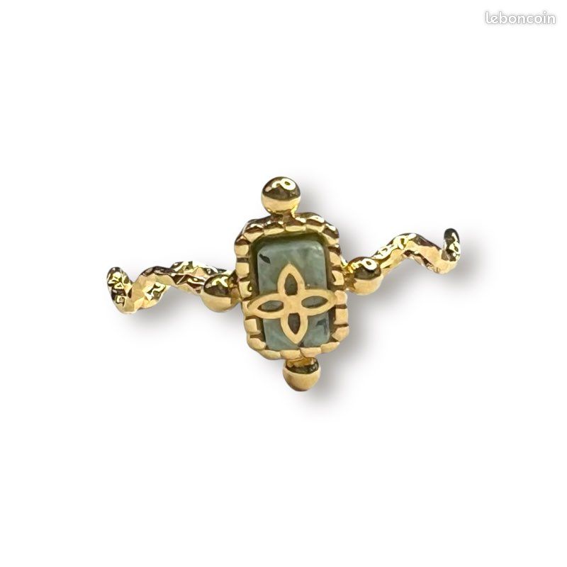 Bague acier inoxydable zigzag rectangle et pierre verte Montres