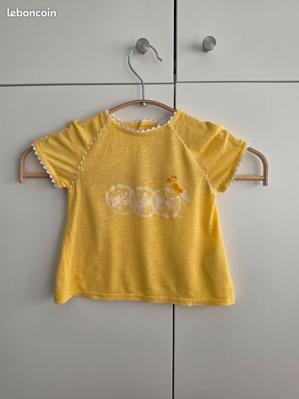 T-shirt Chloé 18 mois jaune viscose lin (image 1)