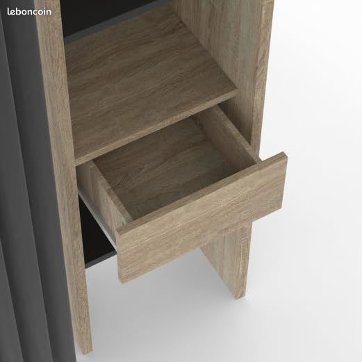 Dressing Extensible 120-180 cm – Double Penderie & 8 Étagères – Coloris Hêtre et Rideau Noir – Design Moderne (image 4)