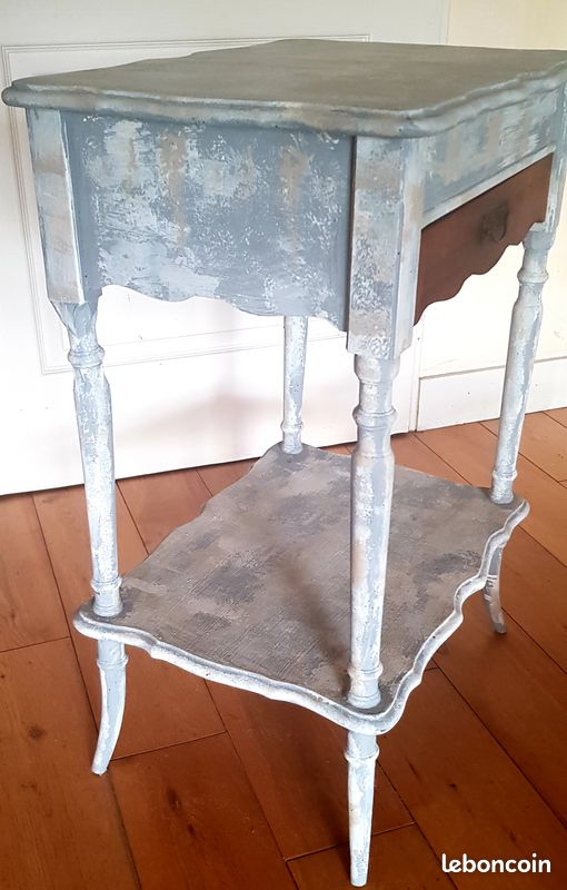 Coiffeuse couturière ancienne bois peint 2 tiroirs miroir (image 3)