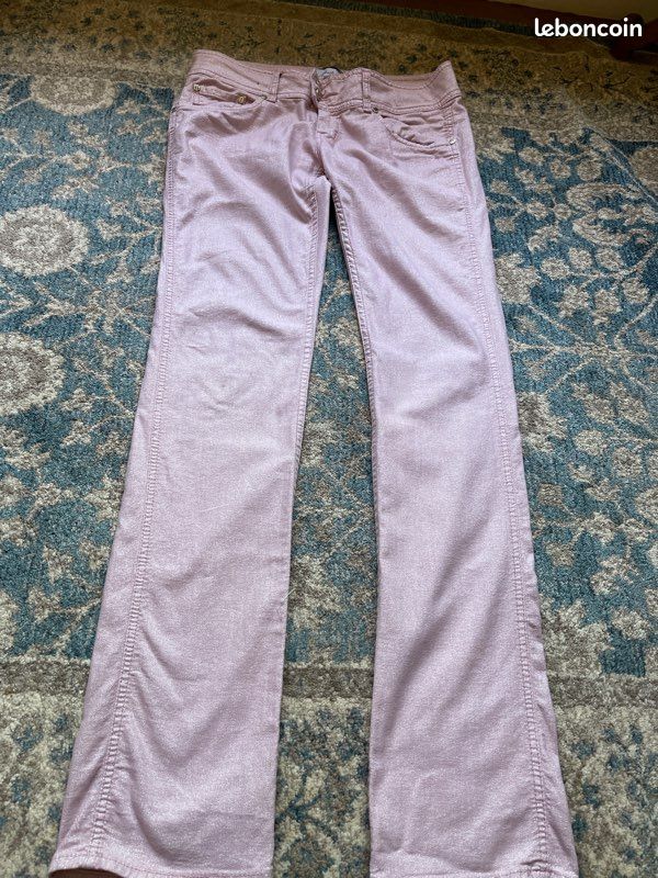 Lot 3 jeans MET taille XL taille basse; rose scintillant, bleu ciel: skinny used déchiré (image 7)