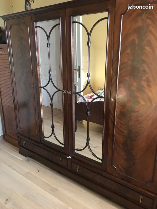 Superbe Armoire Ancienne Style Anglais - Bois, 210 Cm, étagères Incluses