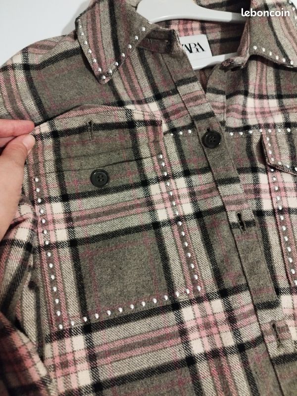 Veste chemise femme zara kaki et rose Vêtements