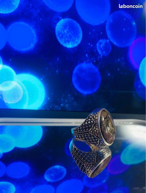 Bague yéménites en argent, agate brèche brun-doré (image 1)