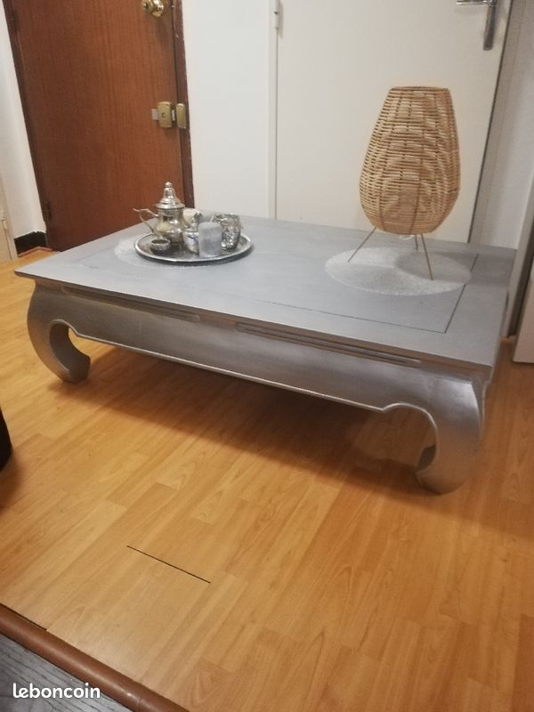 Très belle table basse bois massif couleur argenté (image 2)