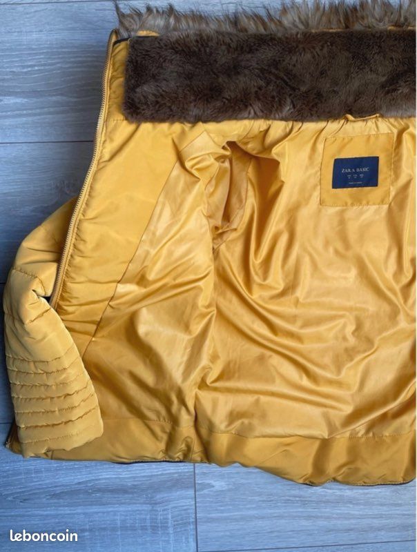 Doudoune courte jaune fourrure capuche Zara Taille M (image 9)
