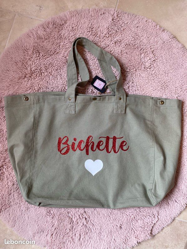 Sac personnalisé coton délavé bichette paillettes cœur (image 2)