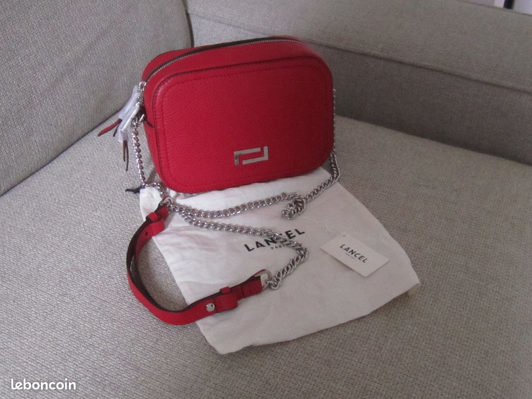 Sac camera Lancel rouge cuir (image 1)