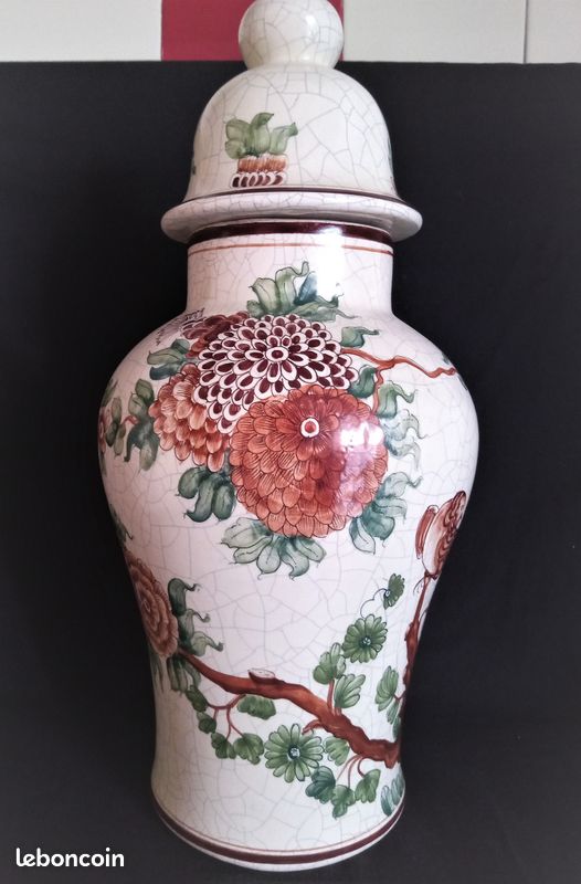Vase balustre avec couvercle en céramique craquelée, signé Banlloch Espagne (image 2)