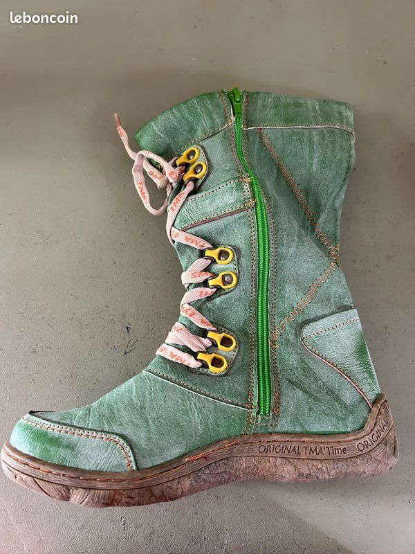 Bottines TMA Time Original TMA Eyes cuir vert fourrées – pointure 38 – Made in Germany – boîte d’origine (image 1)