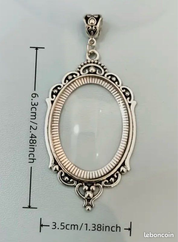 Collier Vintage Années 80 Avec Pendentif Loupe En Étain - Longueur 80 Cm - Occasion