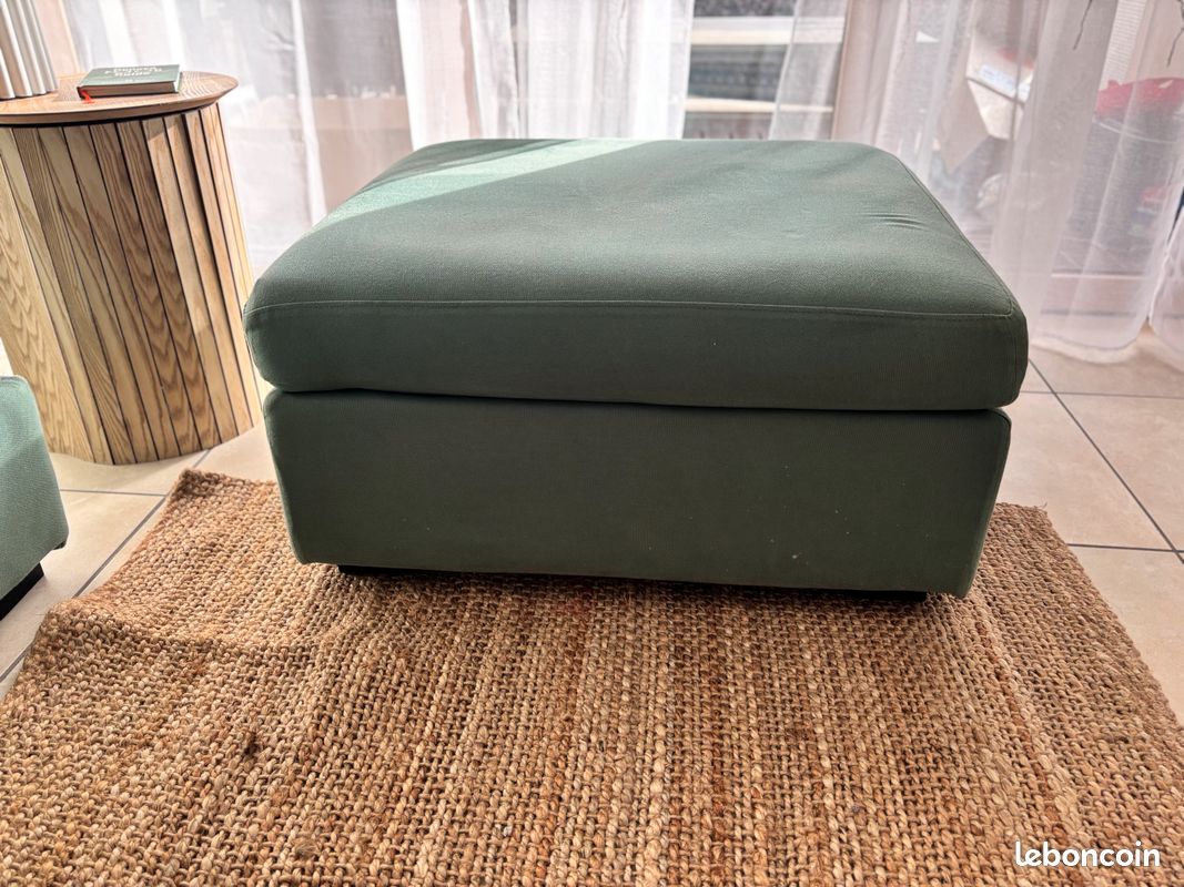Canapé convertible 2 places + pouf – tissu vert eucalyptus – Lit 2 places intégré – Lyon 2 (image 8)