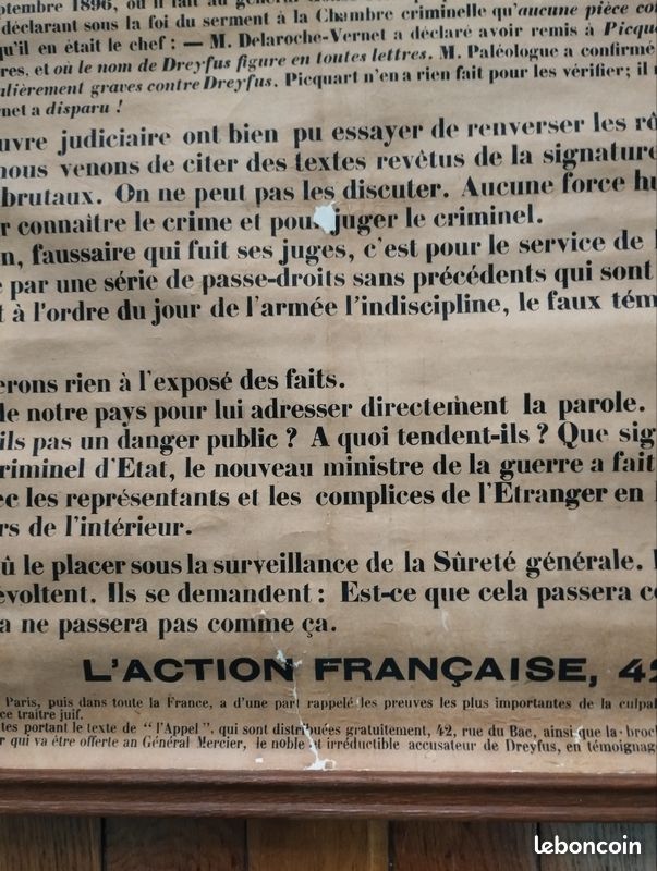 Action Française, Grande affiche entoilée, 1906, "2e Appel au Pays - Picquart au Ministère" (image 6)