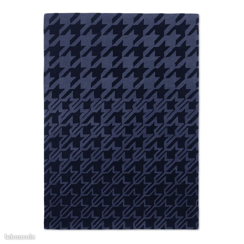 Tapis laine abstrait tufté main moderne Houndstooth Bleu 140x200 (image 1)