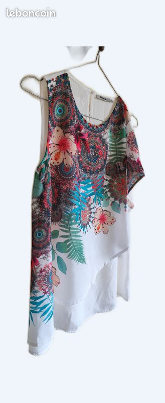 Tunique Longue Desigual Femme – Taille M – Multicolore Floral – Manches Longues (Très Bon état)