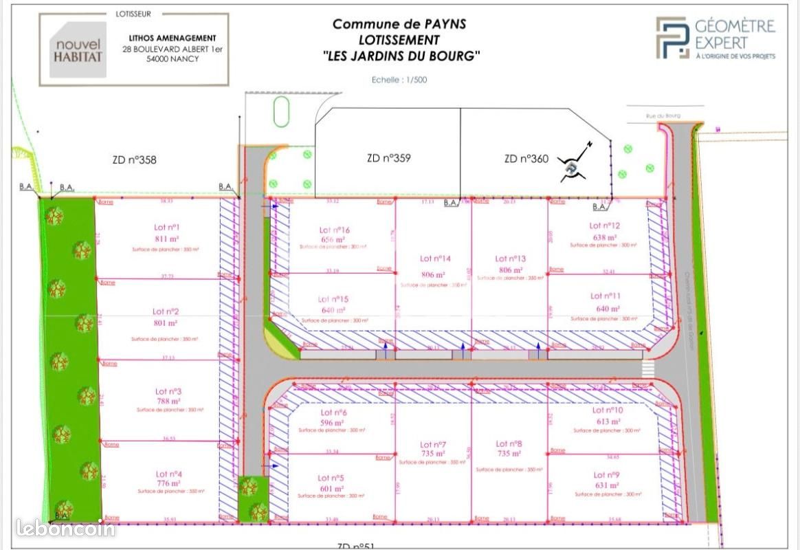 Terrain 640 m² Payns (image 3)