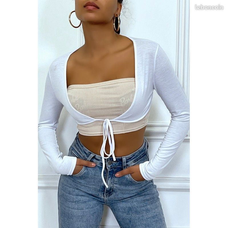 Bolero blanc en viscose à manches longues (image 2)