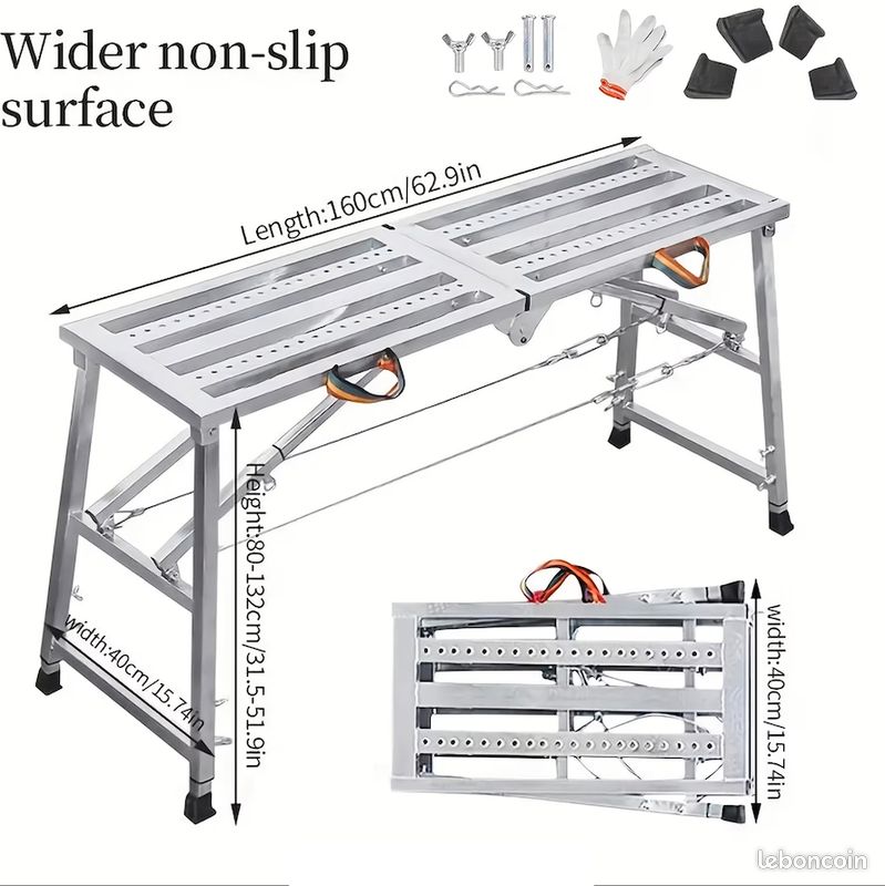 Marchepied pliant réglable 2m (hauteur réglable 90/152cm) - Tabouret de plateforme acier - portable robuste, établi stable antidérapant, (capacité de charge 362Kg) - Neuf – Livraison en 6 jours ⭐ ⭐ ⭐ (image 1)