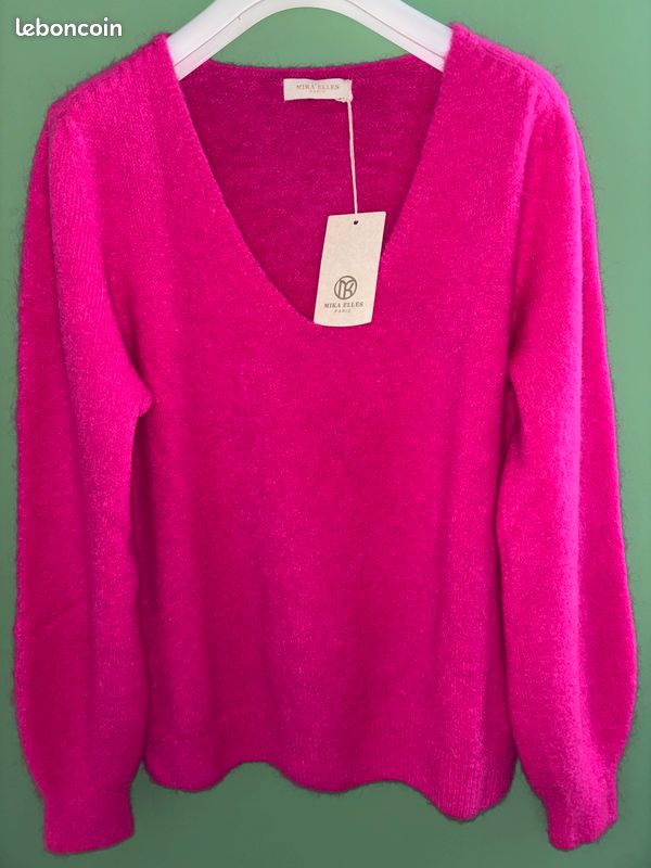 Tendance et actuel pull MIKA ELLES Paris col V taille unique rose