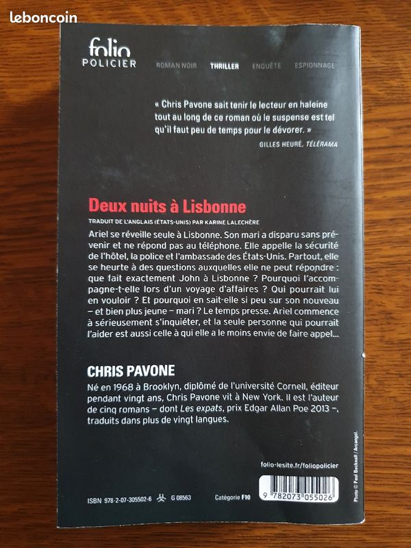 Livre Deux nuits à Lisbonne de Chris Pavone Édition Folio (thriller) (image 2)