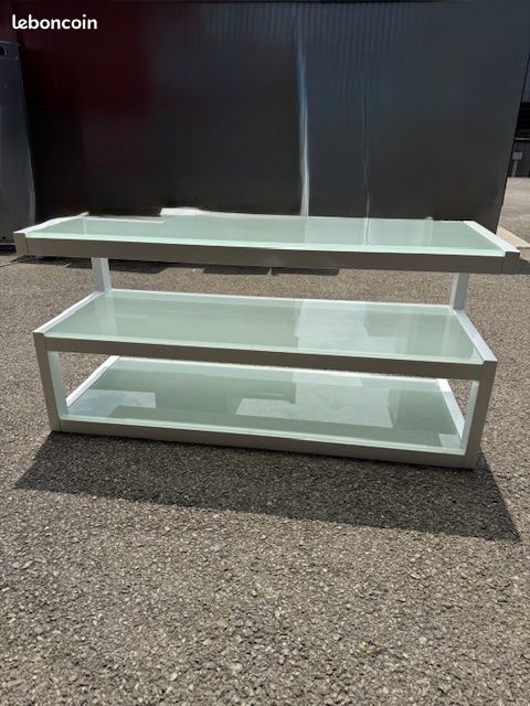 Meuble tv blanc verre trempe 110cm x 40cm (image 3)