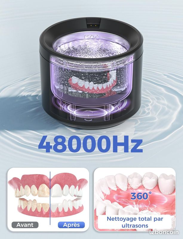 Nettoyeur Ultrasons, Ultrasonic Cleaner 48000Hz, Dental Pod 200ml, Nettoyeur  Gouttiere Dentaire avec Lampe UV, pour Prothses Dentaires/Gouttire  Dentaire/Retainer/Bijoux, Noir - lectromnager