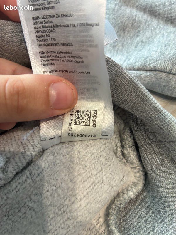 Adidas Originals | Sweat à capuche gris chiné Trefoil logo brodé blanc poche kangourou molletonné | Taille 12 ans | Neuf (image 4)