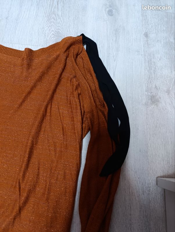 Pull Femme manches longues marron léger cache taille 38 (image 4)
