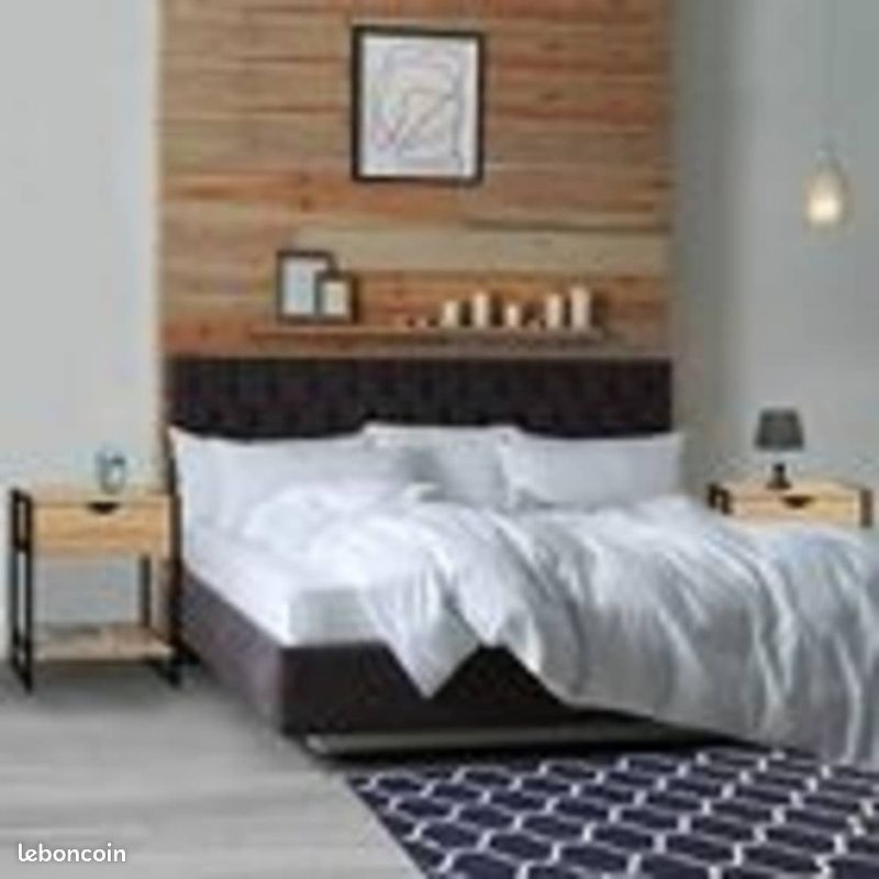 Lot de 2 Tables de Chevets + 1 Tiroir Design Industriel Meuble Marron Noir Bois Métal (image 4)