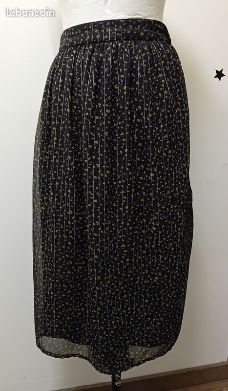 Jupe Crayon Femme Noire Rayures Blanches - Taille 38, Polyamide Doublé - Occasion Très Bon état