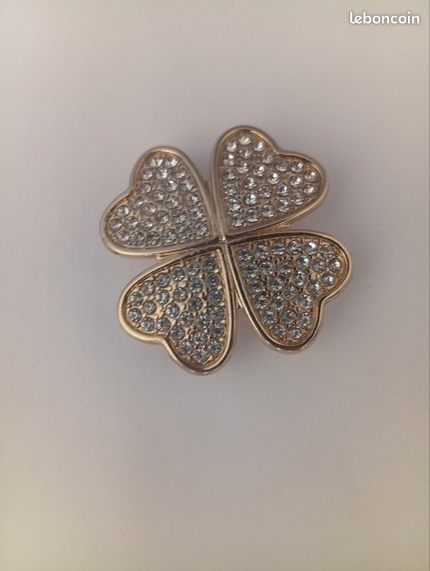 Broche Porte-bonheur Trèfle à 4 Feuilles - En Métal Plaqué Or, Avec Zircon Vert, Pour Homme Et Femme