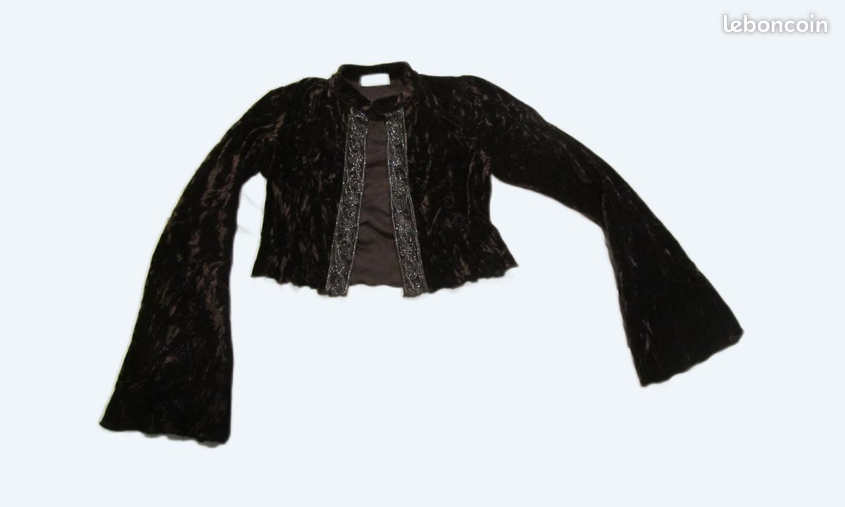 Noël Boho chic, veste en velours marron foncé avec dentelle