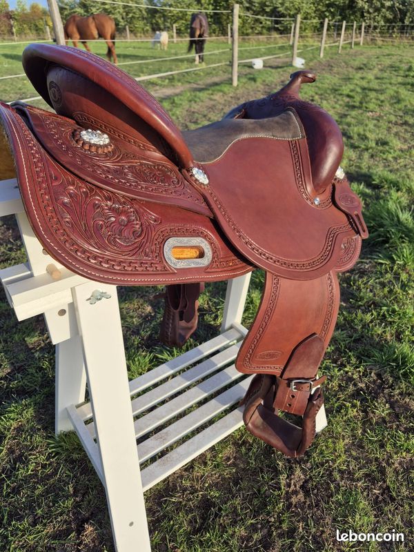 selle western hot seat eco cuir couleur naturelle 16 pouces avec