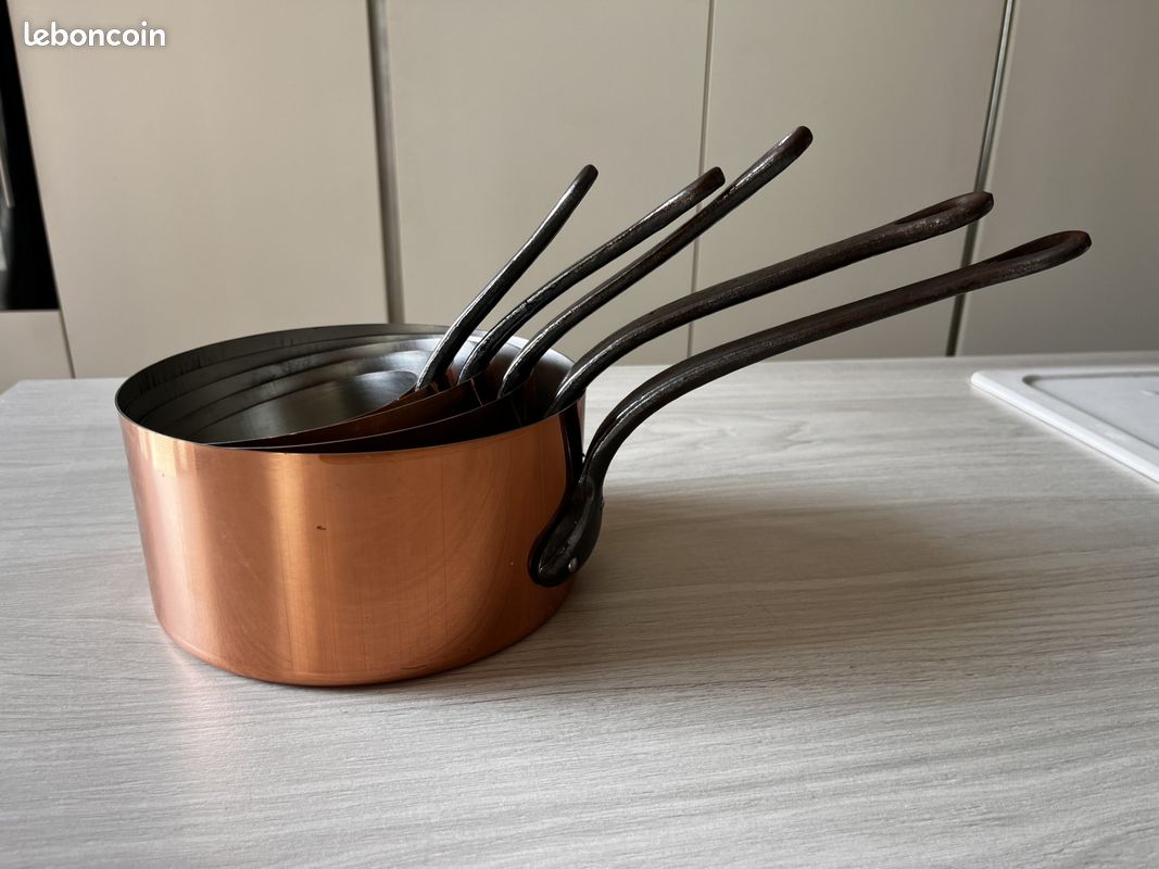 Casserole En Cuivre étamé De 25 Cm – 2 Manches, Fabrication Artisanale, Cuivrée Couleur Orange