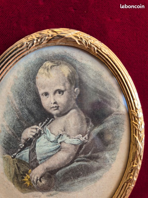 Médaillon Porte-photo Ancien Du XIXe, Portrait De Mamie Devant, Bébé Derrière, Tons Sépia